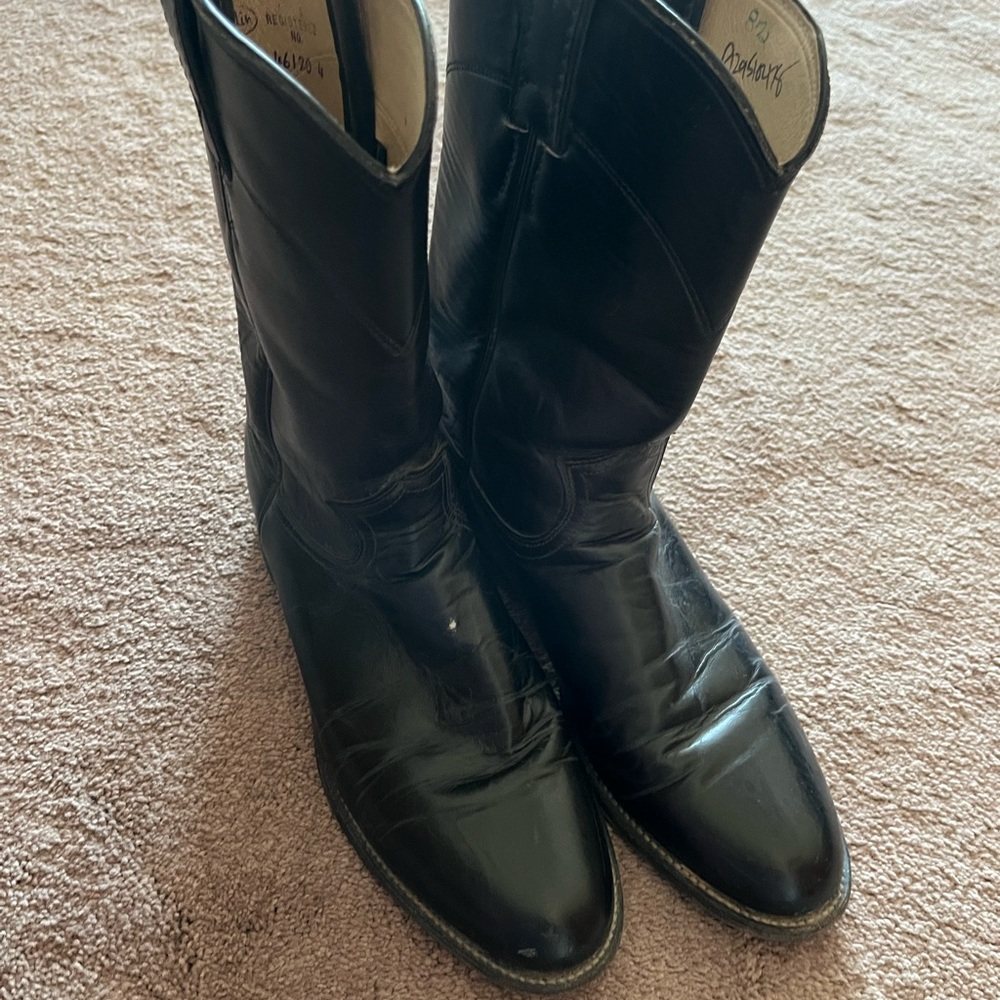 Justin Boots Black Leather Western Boots